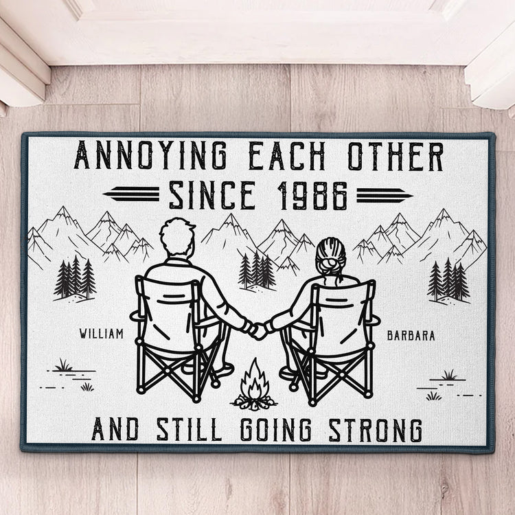 Annoying Each Other Since And Still Going Strong Couple Sitting Line Art - Personalized Doormat 2