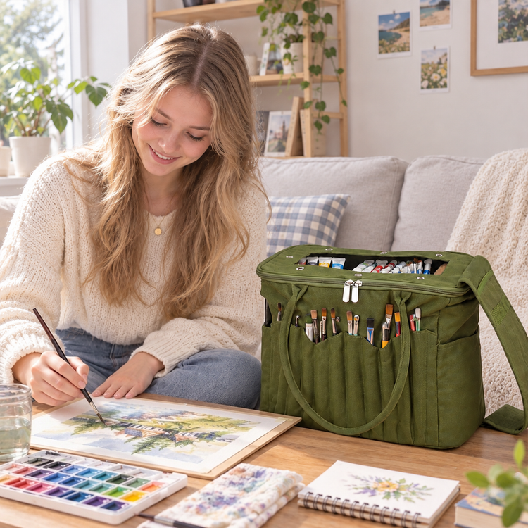 Art Stuff Bag, Custom Name & Birth Flower Gift For Aritist, Arting Lovers - Personalized  Bag 3