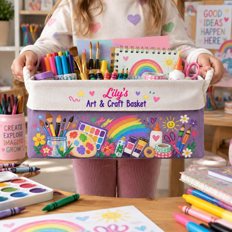 Art Supply Basket For Painting Lover Kids, Grandkids - Personalized Storage Basket 1