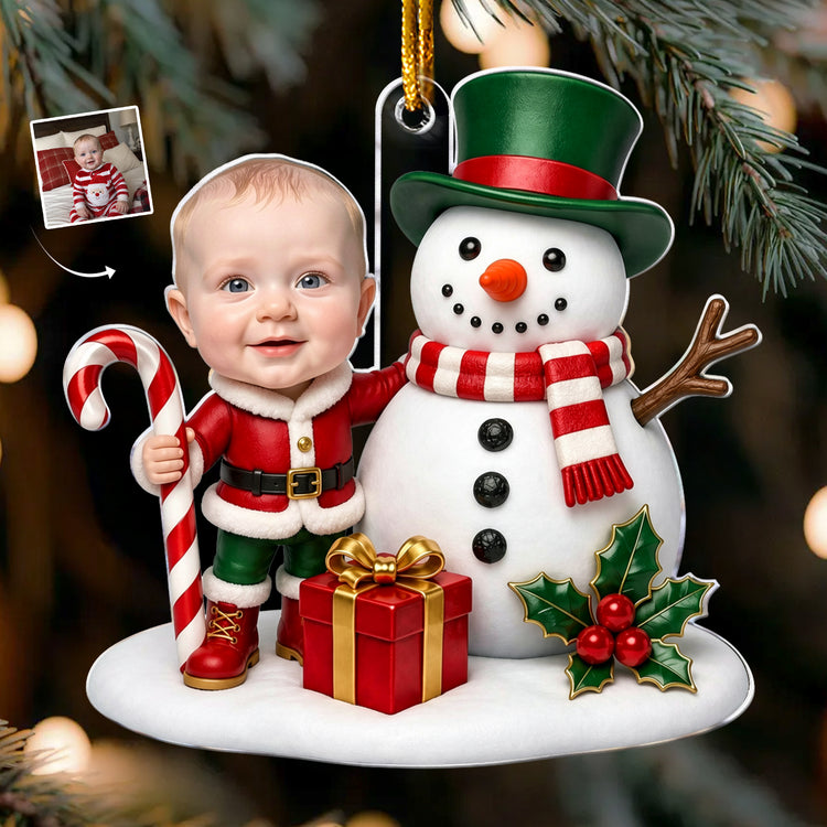 Baby First Christmas Custom Face - Personalized Ornament 1
