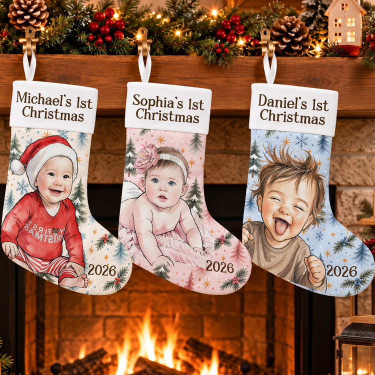 Baby First Christmas Custom Photo Keepsake For Family - Personalized Stocking 1