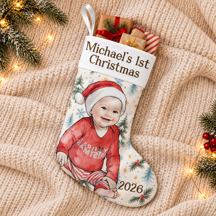 Baby First Christmas Custom Photo Keepsake For Family - Personalized Stocking 2