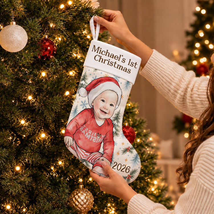 Baby First Christmas Custom Photo Keepsake For Family - Personalized Stocking 3