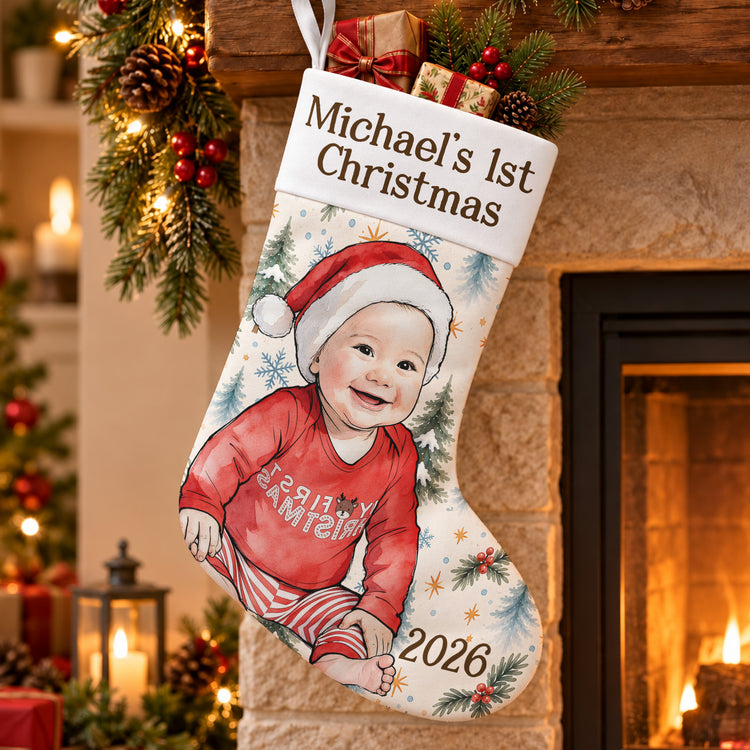 Baby First Christmas Custom Photo Keepsake For Family - Personalized Stocking 4