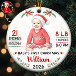 Baby First Christmas Keepsake Custom Photo Watercolor - Personalized Ornament 1