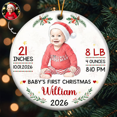 Baby First Christmas Keepsake Custom Photo Watercolor - Personalized Ornament
