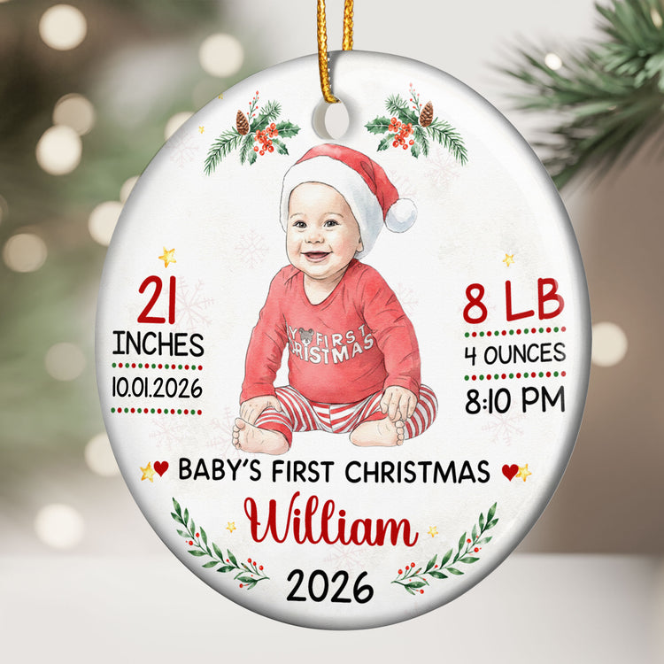 Baby First Christmas Keepsake Custom Photo Watercolor - Personalized Ornament 2