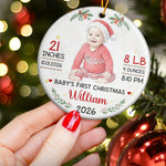 Baby First Christmas Keepsake Custom Photo Watercolor - Personalized Ornament 3