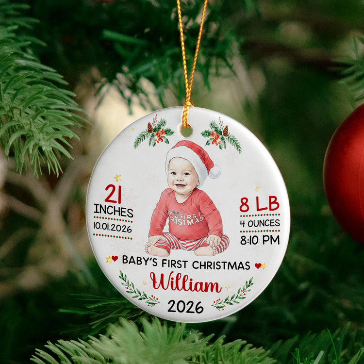 Baby First Christmas Keepsake Custom Photo Watercolor - Personalized Ornament 4