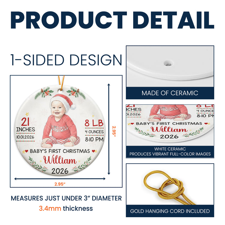 Baby First Christmas Keepsake Custom Photo Watercolor - Personalized Ornament 5