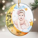 Baby First Christmas Moon Lover Keepsake Custom Photo Watercolor - Personalized Ornament 2