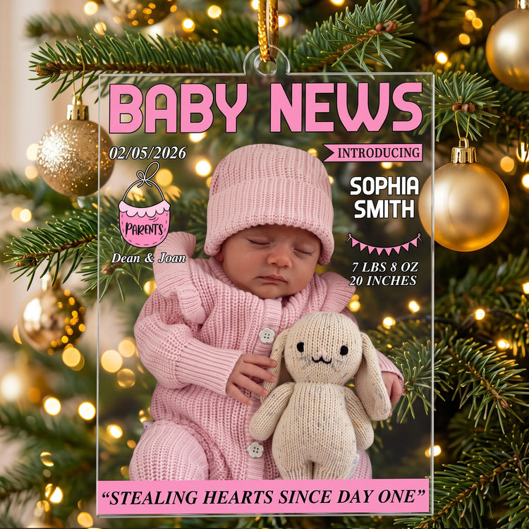 Baby News Magazine For Baby First Christmas - Personalized Ornament 1