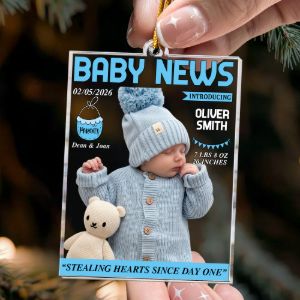 Baby News Magazine For Baby First Christmas - Personalized Ornament 4