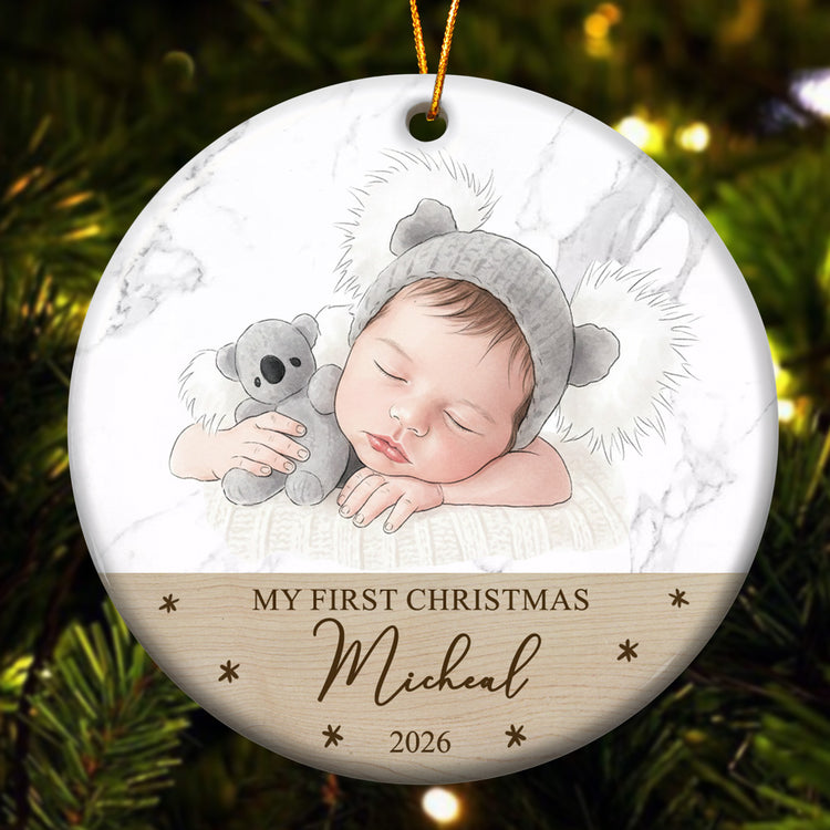 Baby's First Christmas For Baby Girl Baby Boy Custom Photo Watercolor Art - Personalized Ornament 2