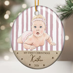 Baby's First Christmas For Baby Girl Baby Boy Custom Photo Watercolor Art - Personalized Ornament 3