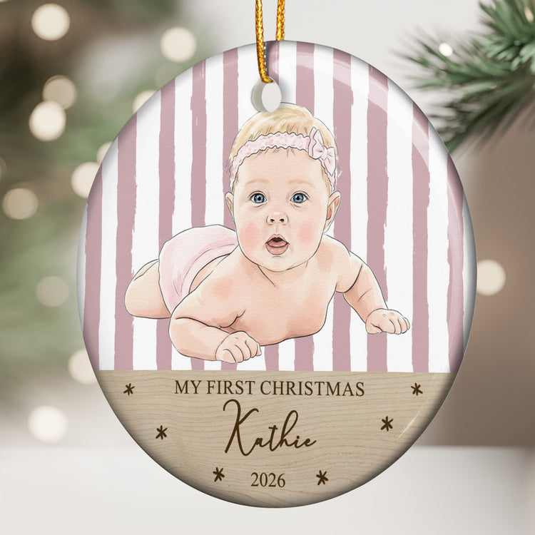 Baby's First Christmas For Baby Girl Baby Boy Custom Photo Watercolor Art - Personalized Ornament 3