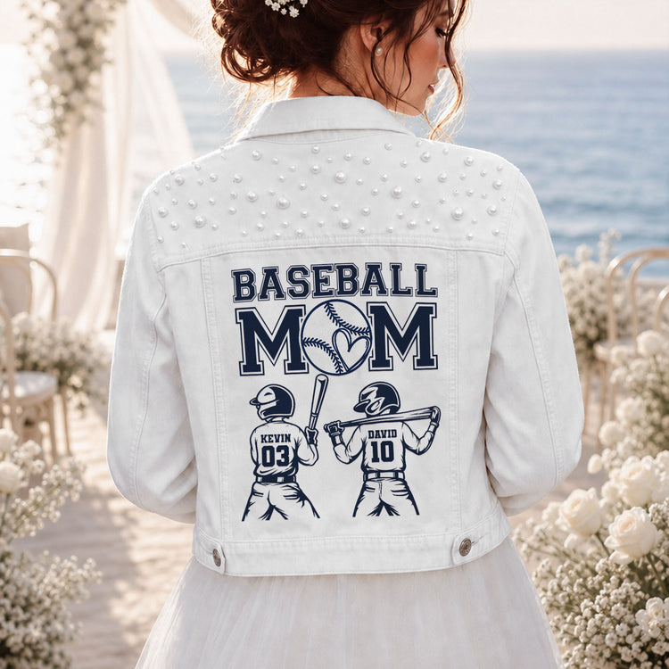 Baseball Mom, Softball Mom - Custom With Kids - Personalized Denim Jacket 3