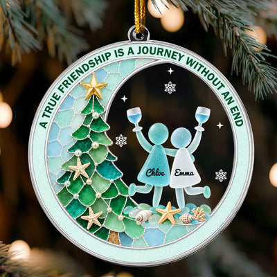 Best Friend Christmas Gift, Long Distance Friendship Sea Glass 3D Effect Ornament, Bestie Gift For Her, Friends Christmas Keepsake - Personalized Ornament