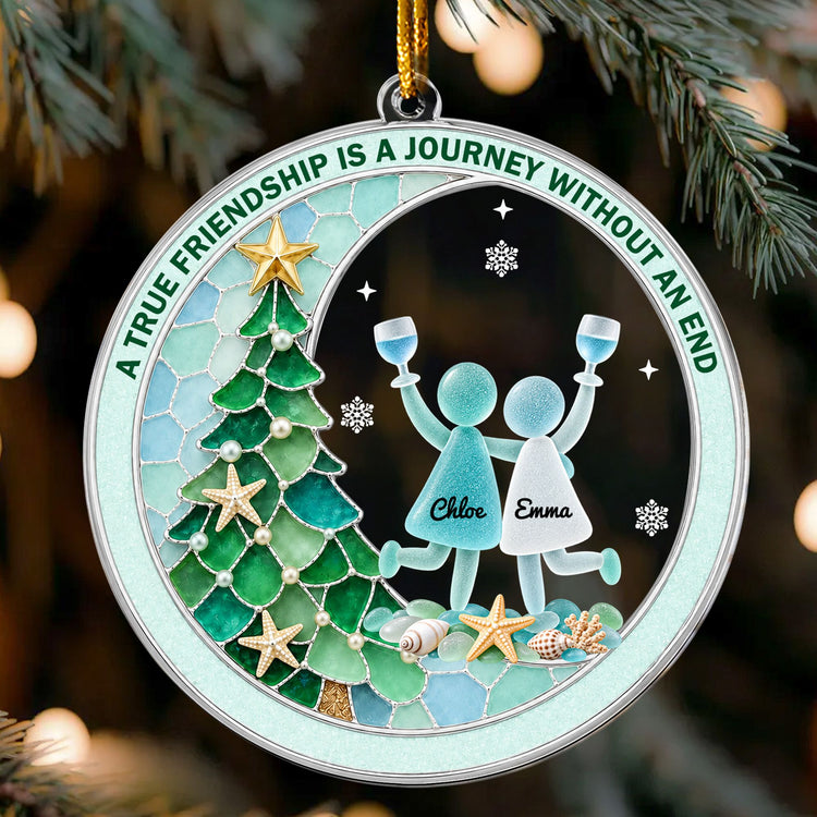Best Friend Christmas Gift, Long Distance Friendship Sea Glass 3D Effect Ornament, Bestie Gift For Her, Friends Christmas Keepsake - Personalized Ornament 1