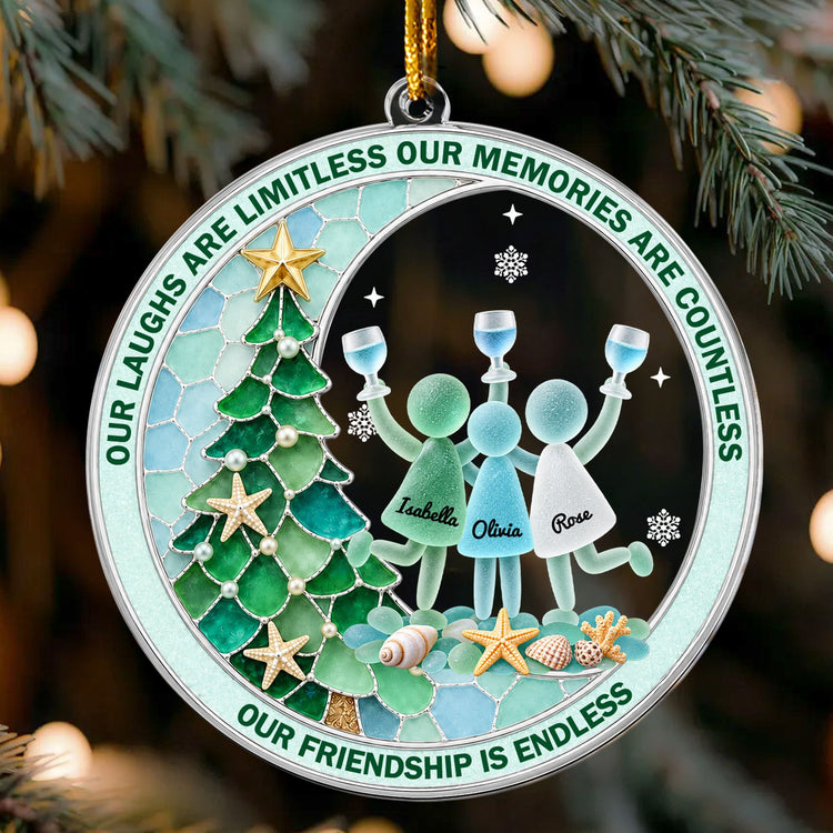 Best Friend Christmas Gift, Long Distance Friendship Sea Glass 3D Effect Ornament, Bestie Gift For Her, Friends Christmas Keepsake - Personalized Ornament 3