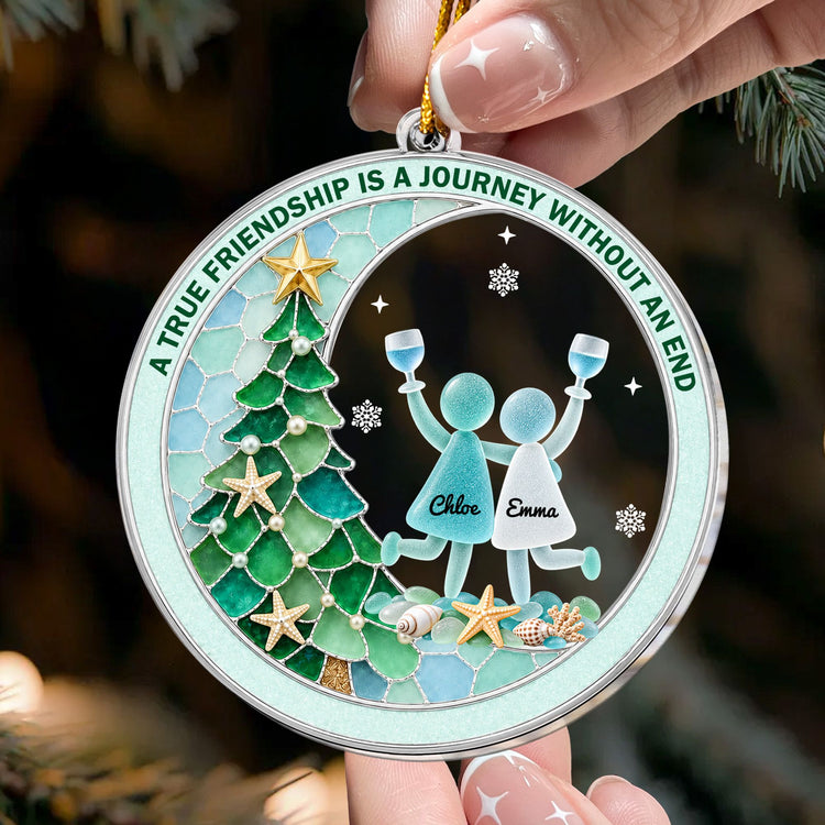 Best Friend Christmas Gift, Long Distance Friendship Sea Glass 3D Effect Ornament, Bestie Gift For Her, Friends Christmas Keepsake - Personalized Ornament 6