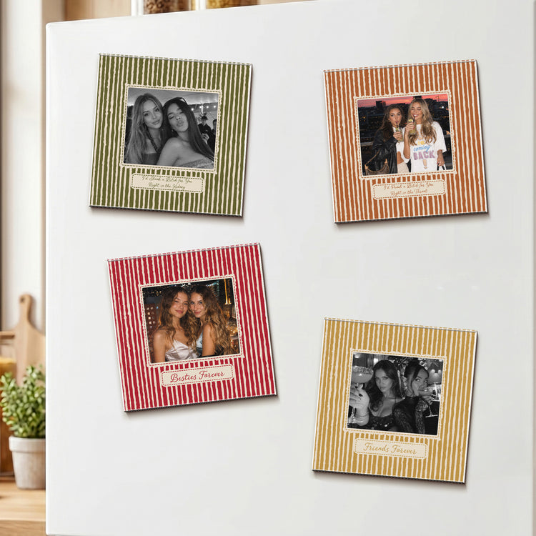 Best Friend Custom Photo - Christmas Gifts For Bestie, Sister - Vintage Stripe - Personalized Magnet 1