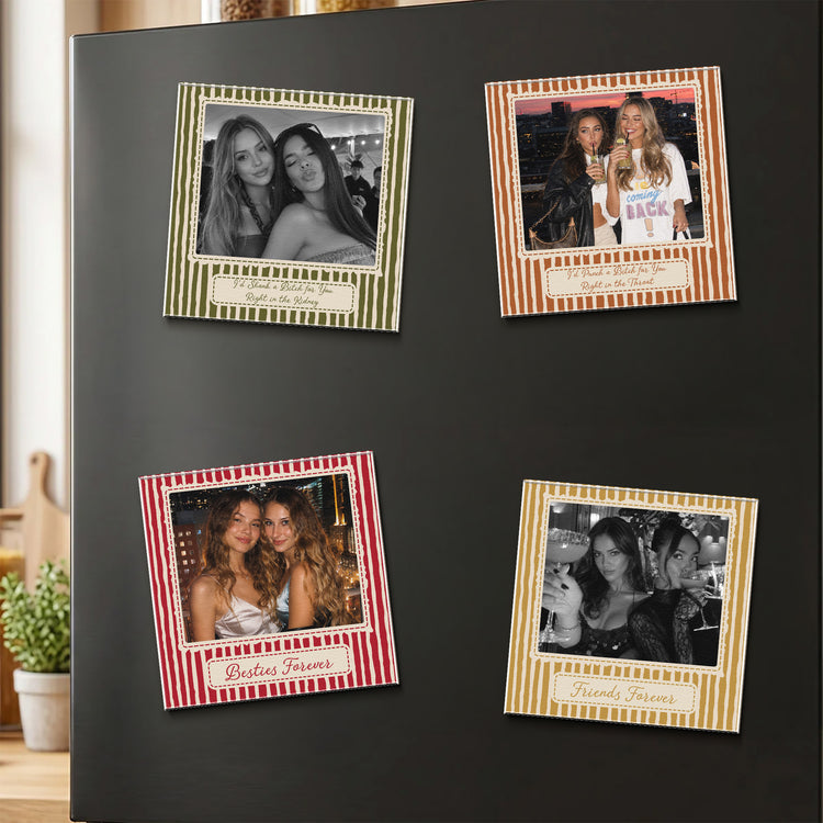 Best Friend Custom Photo - Christmas Gifts For Bestie, Sister - Vintage Stripe - Personalized Magnet 2