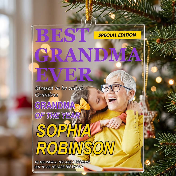 Best Grandma Ever Magazine Title - Personalized Ornament 2