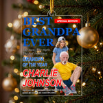Best Grandpa Ever Magazine Title - Personalized Ornament 1