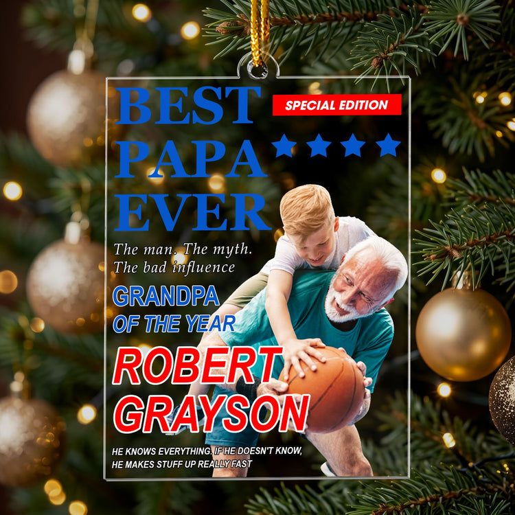Best Grandpa Ever Magazine Title - Personalized Ornament 2