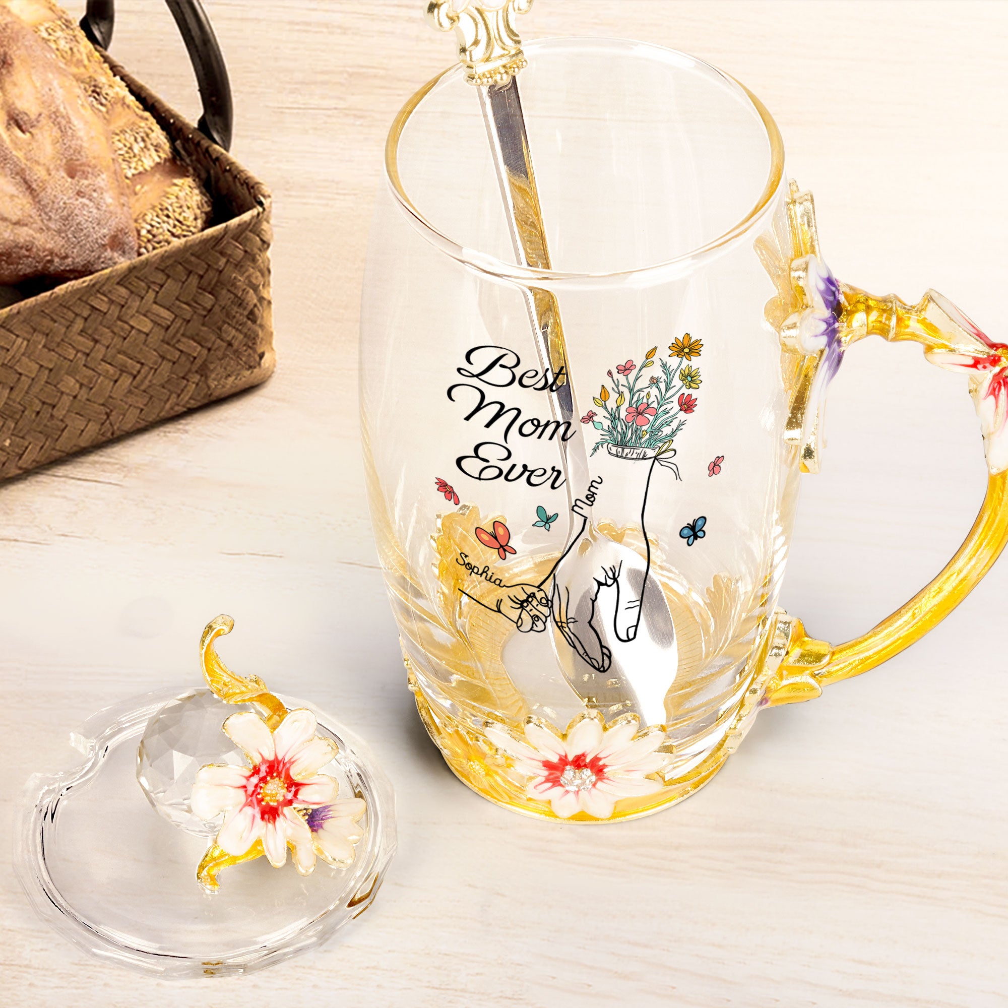Best Mom Ever Mom Gifts Hands Holding - Personalized Enamel Flower Tea Cup
