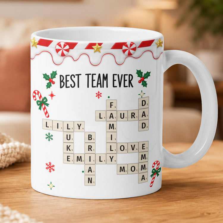 Best Team - Custom Name Crosswords - Co-Workers Are Like Christmas Lights - Personalized Mug 2
