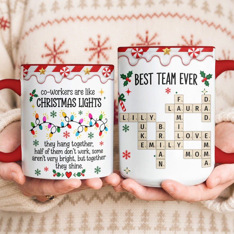 Best Team - Custom Name Crosswords - Co-Workers Are Like Christmas Lights - Personalized Mug 5