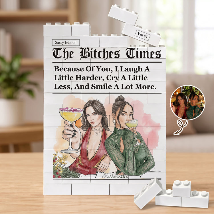 Bestie Gift Custom Friends Photo Watercolor Art - Personalized Building Blocks 1
