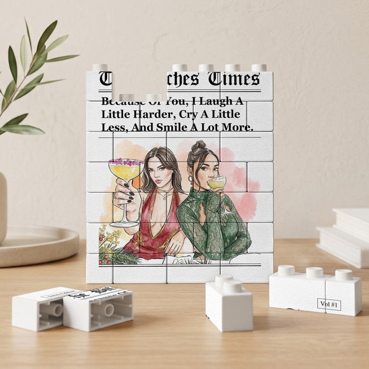 Bestie Gift Custom Friends Photo Watercolor Art - Personalized Building Blocks 2