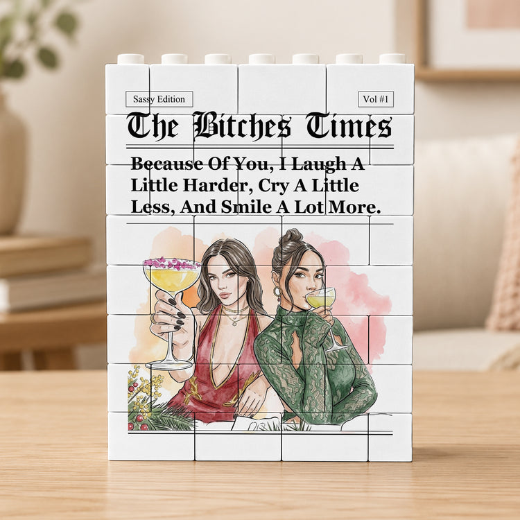 Bestie Gift Custom Friends Photo Watercolor Art - Personalized Building Blocks 3
