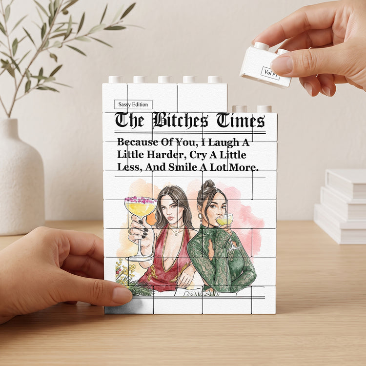 Bestie Gift Custom Friends Photo Watercolor Art - Personalized Building Blocks 4