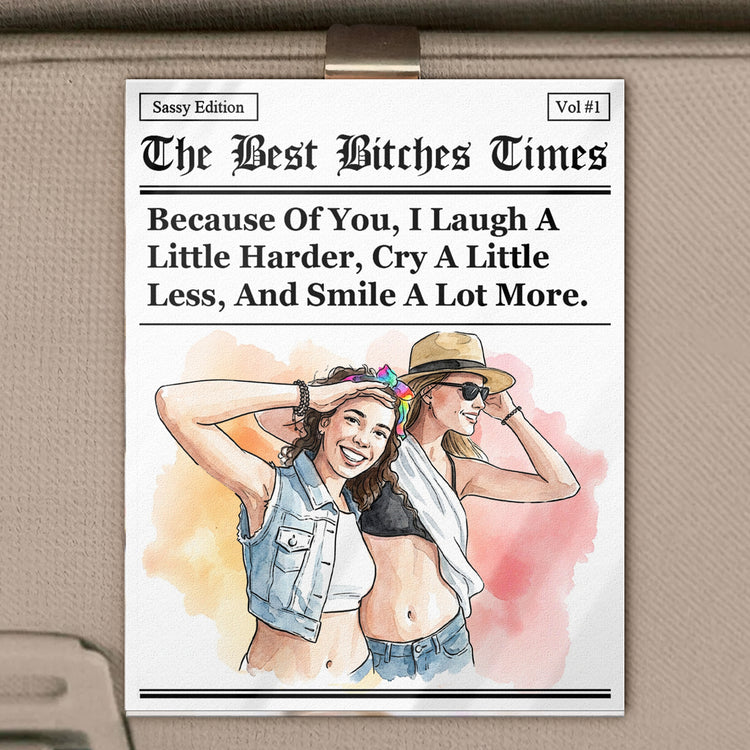 Bestie Gift Custom Friends Photo Watercolor Art - Personalized Car Visor Clip 2