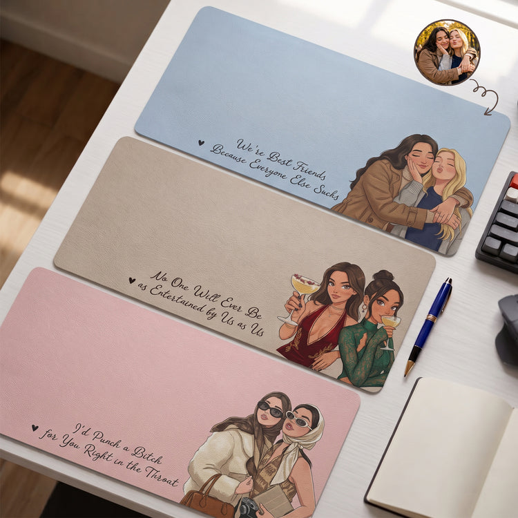 Besties Forever Custom Photo Cartoon Art Gift For Friends - Personalized Desk Mat 1