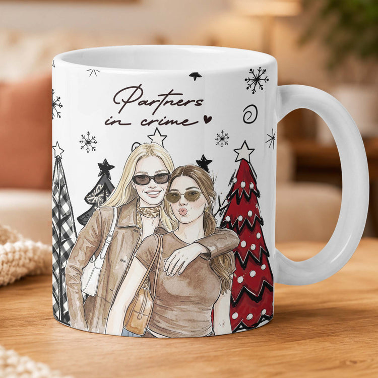 Besties Forever Custom Photo Watercolor Art Chrismas Gift For BFF - Personalized Mug 2