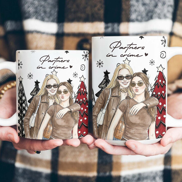 Besties Forever Custom Photo Watercolor Art Chrismas Gift For BFF - Personalized Mug 5