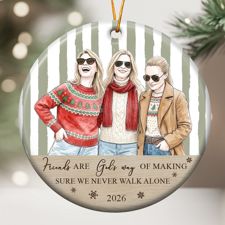 Besties Forever Custom Photo Watercolor Christmas Gift For Her - Personalized Ornament 2