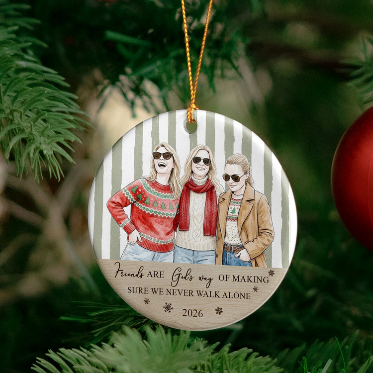 Besties Forever Custom Photo Watercolor Christmas Gift For Her - Personalized Ornament 4
