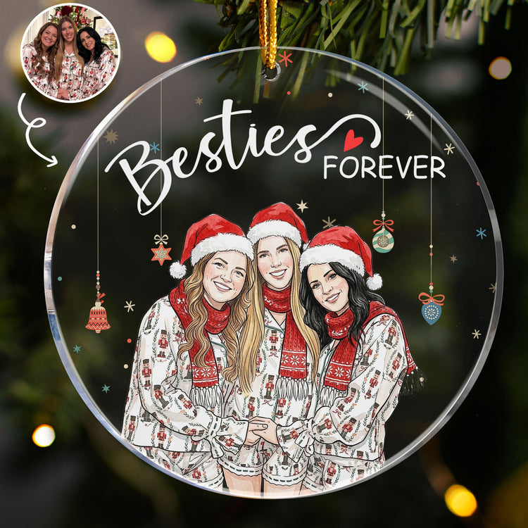 Besties Forever Custom Photo Watercolor Friendship Gift - Personalized Ornament 1