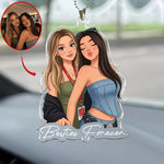Besties Forever Partners In Crime Custom Photo Cartoon Art For BFF - Personalized Rear View Mirror Accessory 1