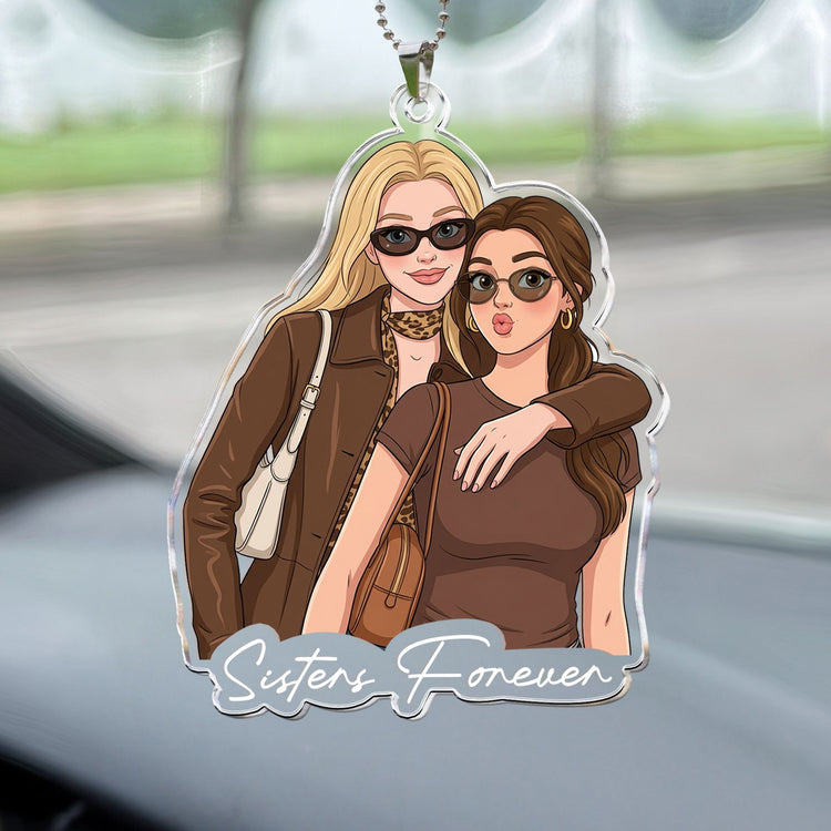 Besties Forever Partners In Crime Custom Photo Cartoon Art For BFF - Personalized Rear View Mirror Accessory 3