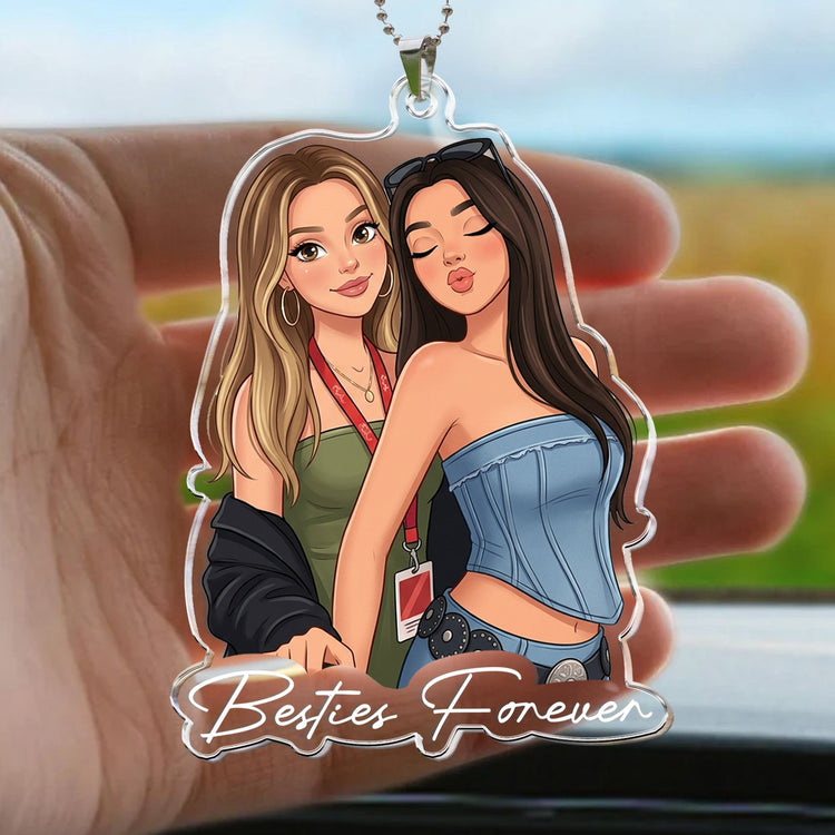 Besties Forever Partners In Crime Custom Photo Cartoon Art For BFF - Personalized Rear View Mirror Accessory 5