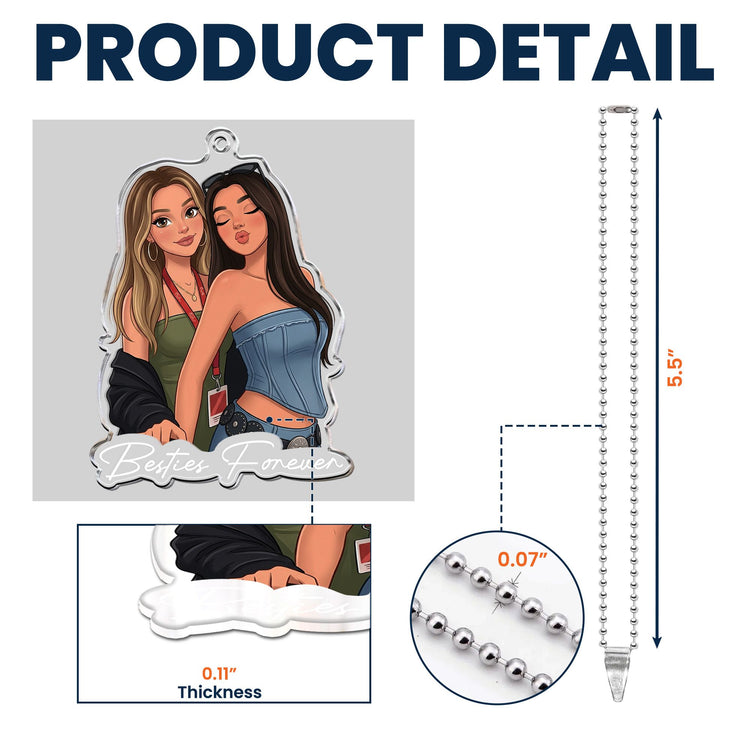 Besties Forever Partners In Crime Custom Photo Cartoon Art For BFF - Personalized Rear View Mirror Accessory 6