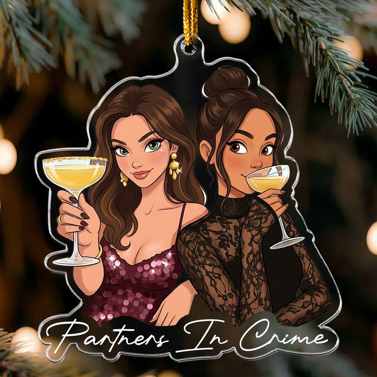 Besties Partners In Crime Custom Photo Cartoon Style AI Gifts For BFF - Personalized Ornament 5