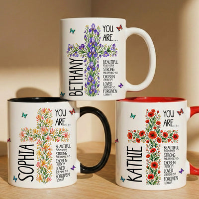 Birth Flower Cross You Are Bible Verse Affirmations - Personalized Mug